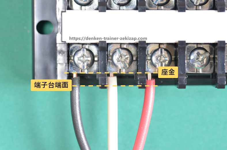 端子台に結線した電線の心線が座金と端子台の端面の間にある最適な画像